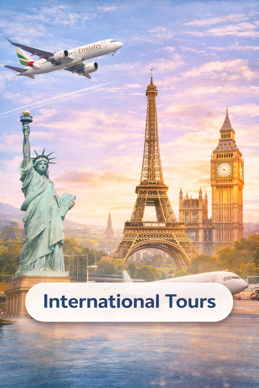 International landmarks at sunset